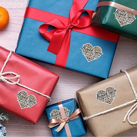 Leopards Heart ♥️ 500 Roll of Thank You Stickers 1.8” x 1.8” - Picture 4 of 7